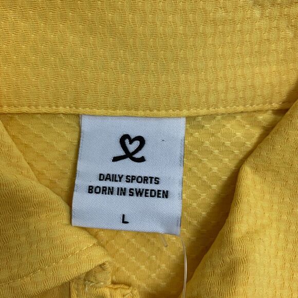 Daily Sports Polo Shirt Womens L Yellow Stretch Collared Snap Button Troon Club - Picture 12 of 16